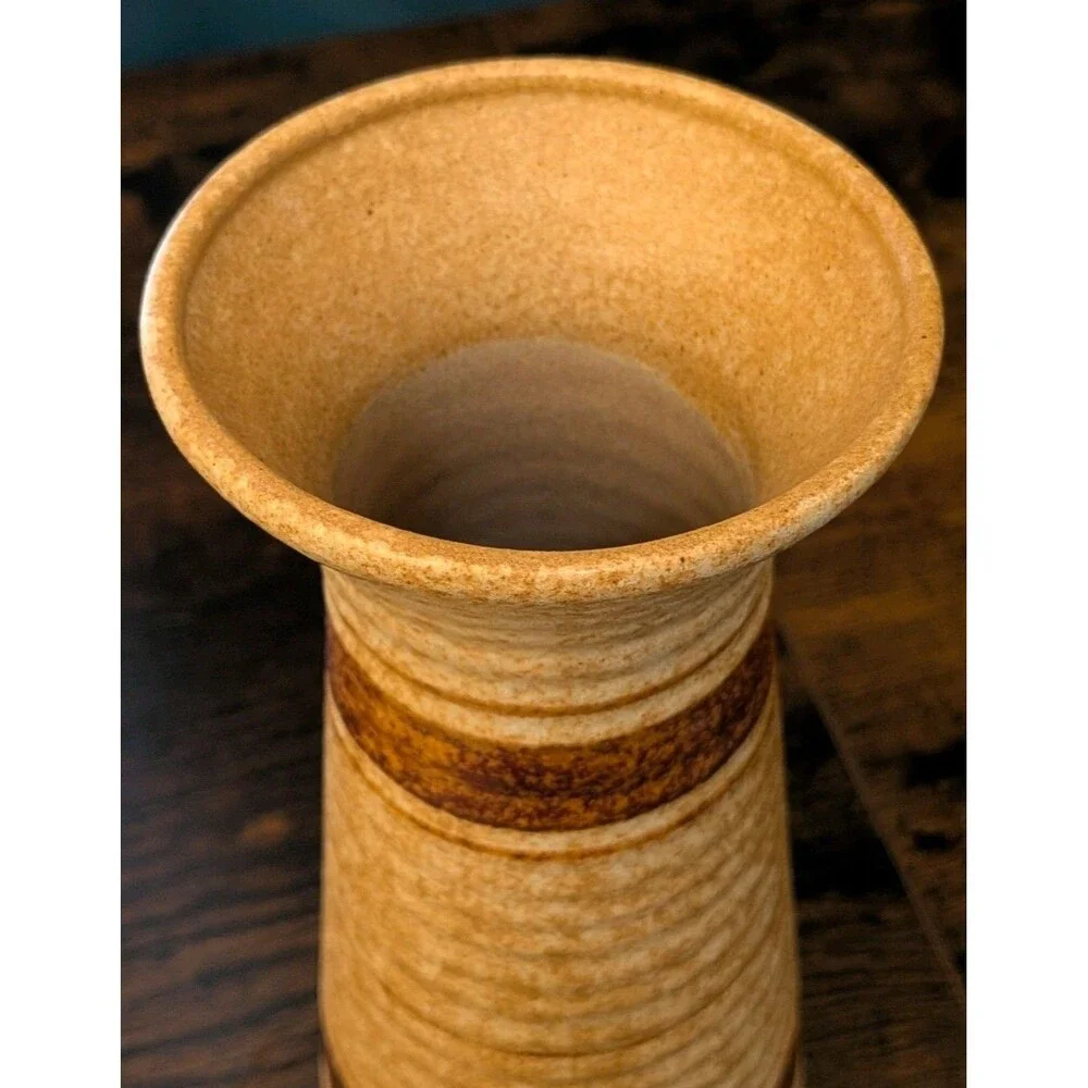 Vintage Pottery Craft USA Brown Tan Striped Vase 8